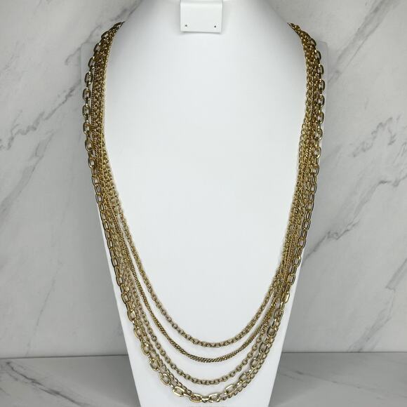 Vintage Chunky Multi Strand Gold Tone Chain Link Necklace ✨ - Picture 1 of 9